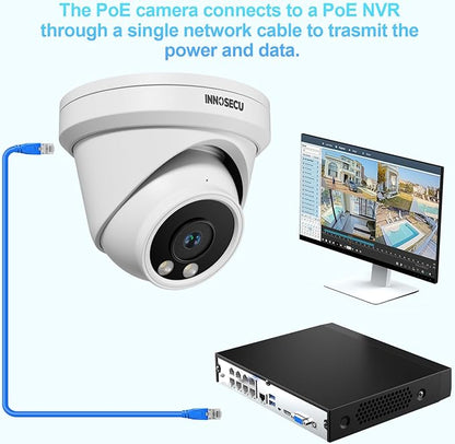 4MP PoE Camera Outdoor Indoor, Turret Wired Security IP Camera, Waterproof IP67, Human/Vehicle Detection, 2.8mm Lens Wide Angle 110°, Night Vision 100ft, Built-in Mic, IND4FR97A (White)