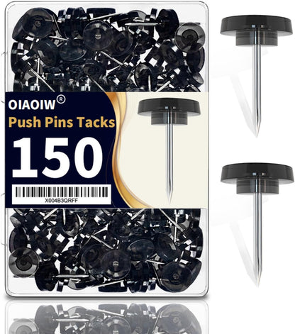 150 PCS Flat Black Push Pins for Wall Clear Thumb Tacks for Walls Flat thumbtacks Push pin for Bulletin Board Shadow Box Display Thumbtack for Cork Board