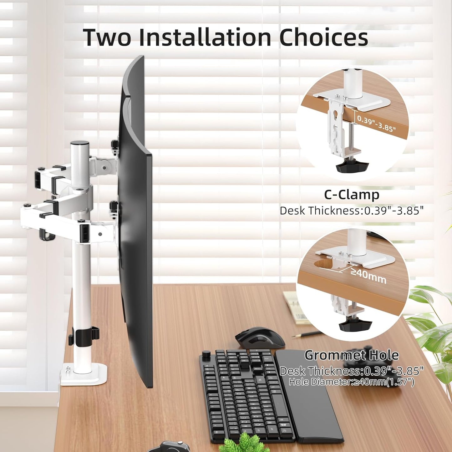 Suptek Dual Monitor Desk Mount, Adjustable Dual Monitor Arm for 2 Monitor Screens up to 42 inch, Extra Tall 15.75" Pole Monitor Stand for Desk, Holds up to 22 lbs,White(MD9442LW)