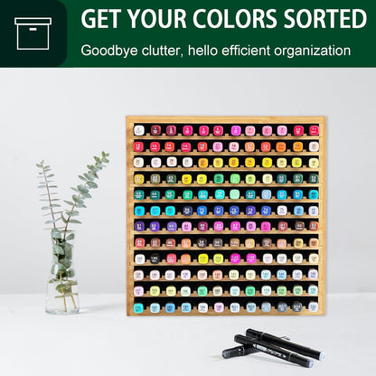 MinBoo Marker Organizer for 144 Markers, Bamboo Art Supply Storage Organizer Rack, Art Markers Pens Colored Pencils Paint Brushes Stationary Organizer Holder for Home Classroom Office Desk Decor