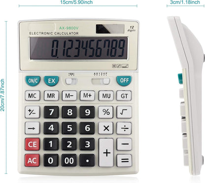 Large Computer Electronic Calculator Counter Solar & Battery Power 12 Digit Display Multi-Functional Big Button for Business Office School Calculating (HY-9800v)