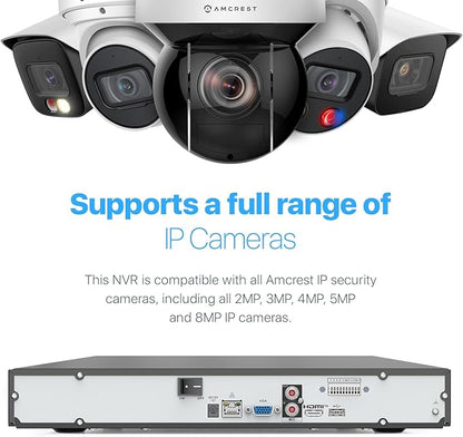 Amcrest 4K NV4232-EI 32CH AI NVR, Smart NVR, Facial Recognition, Facial Detection & Vehicle Detection - Supports 32 x 4K IP Cameras, Supports 2 x 16TB HDD (Not Included) (No PoE Ports Included)