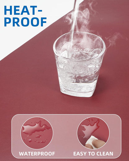 AFIING Leather Desk Pad Protector,Mouse Pad,Office Desk Mat, Non-Slip PU Leather Desk Blotter,Large Desk mat,Waterproof Keyboard mat for Office/Home/Decor (Burgundy Red,48"" x 17"")