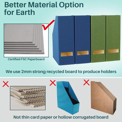 Magazine Holder - File Holder and Desk Organizer, Paperboard Book Organizer and Storage Box for Documents, Magazine Holder Rack for Classroom, Home, and Office (Leaf Green, 2-Pack)