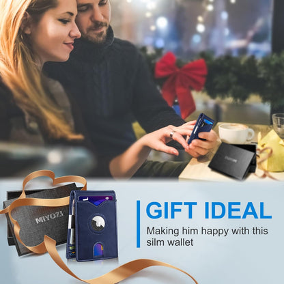 Airtag Wallet for Men,with Money Clip 11 Cards Slim Front Pocket Leather RFID Blocking Wallet with Gift Box