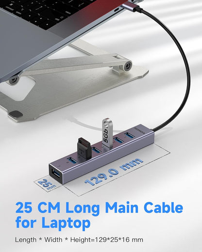 FORIDA USB C to USB Hub, 8 Ports USBC HUB with 7 USB 3.0 Data Ports, Aluminum Alloy Shell USB Splitter with USB C 5V/3A Power Port for Laptop PC and More