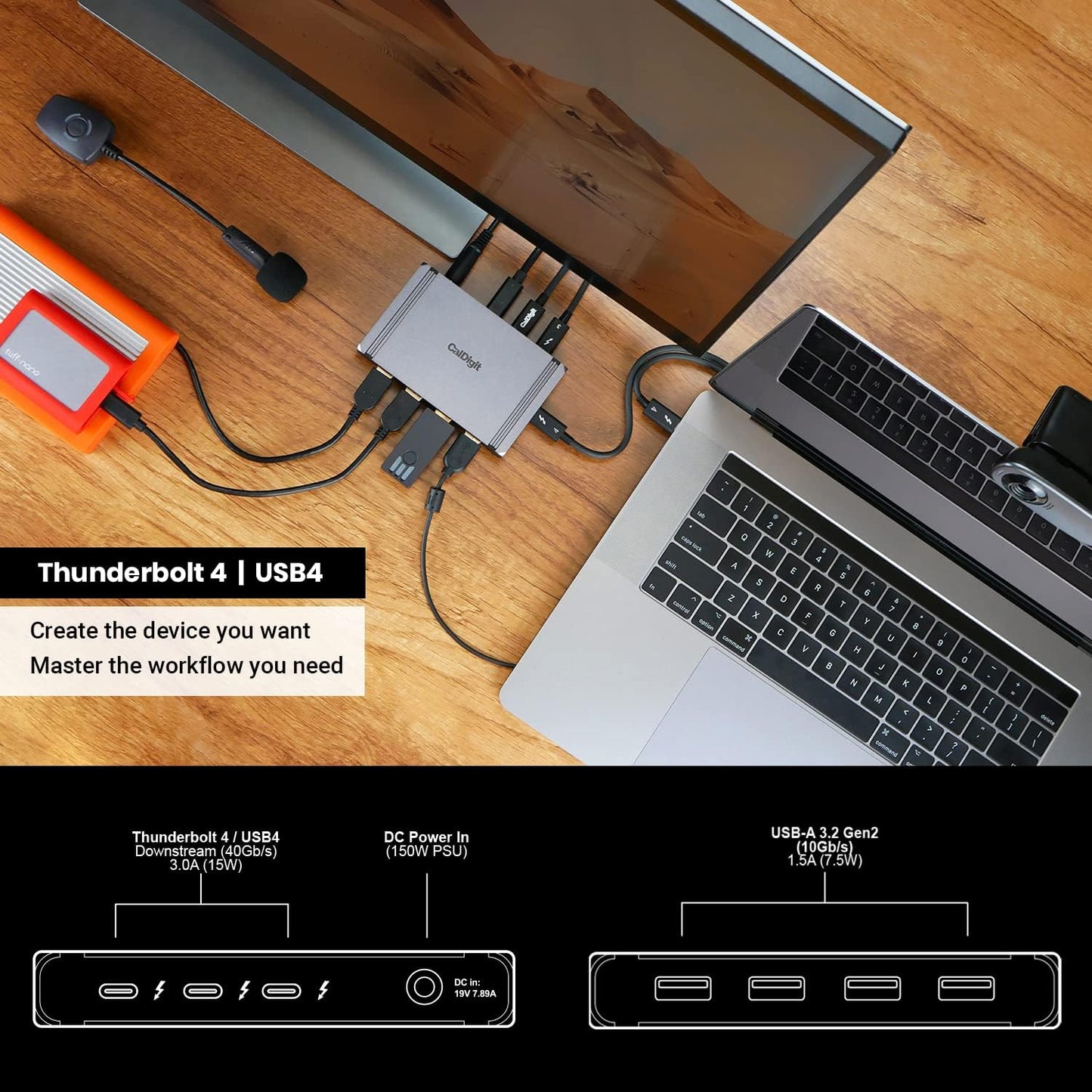 CalDigit Thunderbolt 4 Element Hub - 4X USB4 Ports, USB 3.2 Gen2 10Gb/s, Single 8K or Dual 4K Displays, 60W Charging, 0.8m Cable