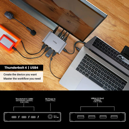 CalDigit Thunderbolt 4 Element Hub - 4X USB4 Ports, USB 3.2 Gen2 10Gb/s, Single 8K or Dual 4K Displays, 60W Charging, 0.8m Cable