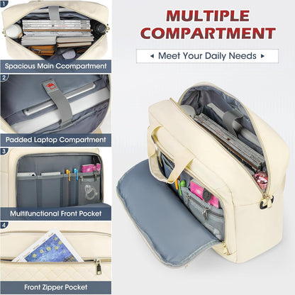 NEWHEY Laptop Bag 17.3 Inch Laptop Briefcase for Women Men Waterproof Shoulder Messenger Bag Large Computer Bag for Business Office Work College, Beige