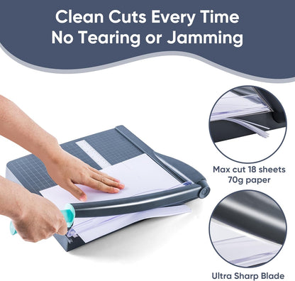 VUSIGN Paper Cutter 12" Cut Length Guillotine Papercutter, Heavy Duty Paper Trimmer with 18 Sheet Capacity Paper Slicer, Large Guillotina Paper Cutting Board for Classroom Crafting Cardstock