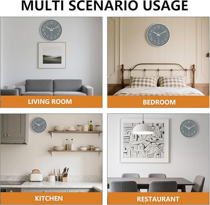 Wall Clock, Silent Wall Clocks Battery Operated 10 Inch Modern Non Ticking Analog Clock with Large Numerals Tempered Glass Clocks for Bedroom, Living Room, Kitchen, Office Decor, Grey