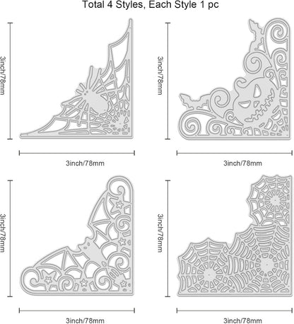 GLOBLELAND Halloween Lace Corner Cutting Dies for Card Making Spider Bat Pumpkin Cobweb Cut Die for DIY Scrapbooking Journal Embossing Paper Craft Decor