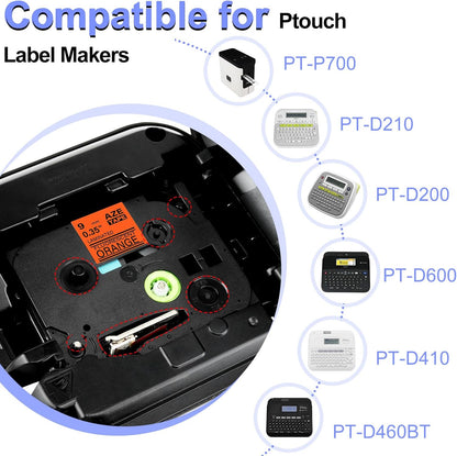 2 Pack Compatible for Ptouch TZe-B21 TZ-B21 TZe TZ Label Tape 9mm 0.35'' Laminated Black on Fluo Orange Label Maker Tape for PT-9700PC PT-1880 PT-1230PC PT-1280 PT-1800 PT-1830