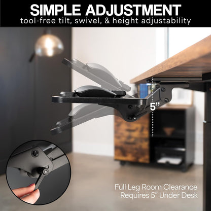 VIVO Adjustable Computer Keyboard and Mouse Platform Tray, Ergonomic Under Table Desk Mount Drawer Underdesk Shelf, Dark Wood Top, Black Frame, MOUNT-KB03D