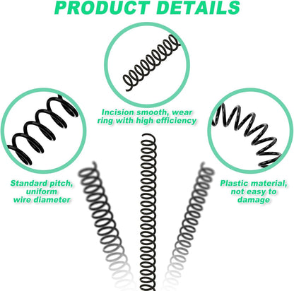 Leinuosen 120 Pack Plastic Spiral Binding Coils Kit Spirals Multi Size Coils for Binding Binder Combs Spines(5/16 Inch,Black)
