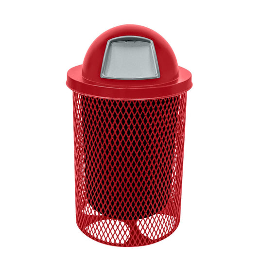 RDT-TXTRED Heavy Duty 32 Gallon Round Trash Receptacle, Liner Included, Textured Red with Textured Red Steel Dome Top, Made in America