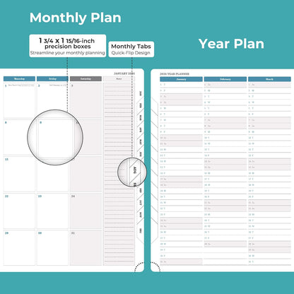 Weekly Monthly 2026 Planner (Jan.26-Dec.26),11.5"x8.5",12 Months Agenda Plan with Month Tabs & Pocket,Expenses/Note Pages, Appointment Book Calendar with Vegan Leather Cover,Light Blue