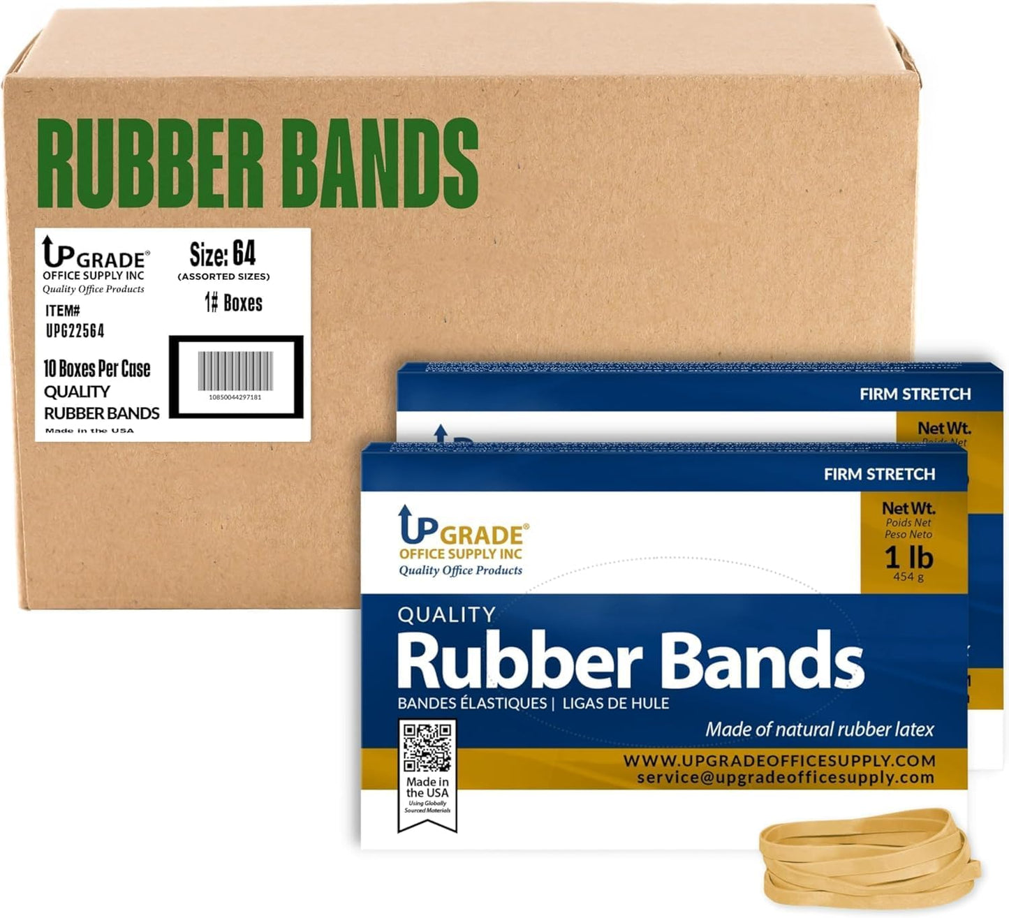 Upgrade Office Supply UPG22564CS Rubber Bands, Size 64 (3-1/2 x 1/4), 3,200 Bands, 1 lb 10-Box Case, USA
