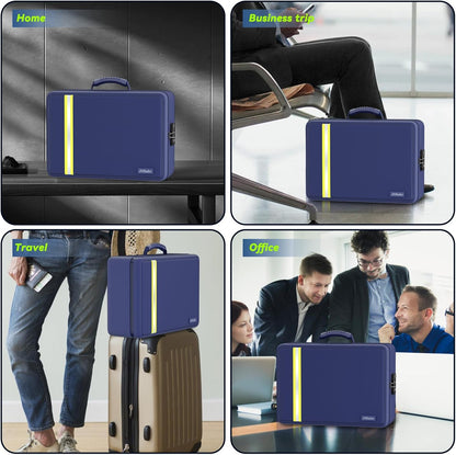 5200℉ Fireproof Document Bag, Insulated Document Box with Lock, Important Document Organizer with Waterproof Zipper, Portable Soft Home Travel Office Safe Storage with 13 Accordion File Folder,Blue