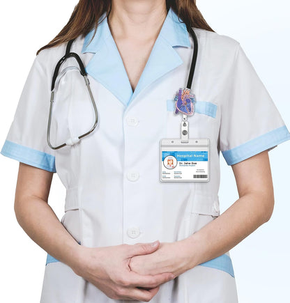 Cardiac Badge Holder Anatomy Funny Nurse Name Tag Holder Heart Retractable Reel ID Card Clip Pediatrics Nursing Badge Clips Medical Assistant for Doctor Student Teacher Office Clinic