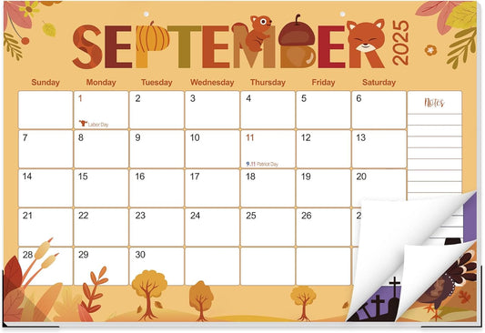 GuassLee Desk Calendar 2025-2026 - Colorful Desk Calendar from Sep. 2025-Mar. 2027, 17 x 11.5 inches, 19 Monthly Calendar with Hanging Rope, Notes and Large Ruled Blocks for Home School Office