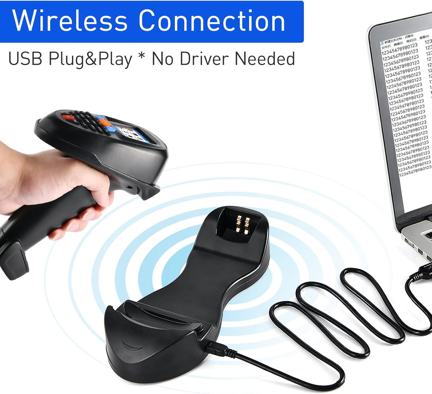 Inventory Scanner Wireless, 1D Barcode Scanner with Charging Base Barcode Reader Inventory Data Terminal Data Collector 2 in 1 USB Connection & 2.4G Wireless Bar Code Scanners with 2.2" Screen