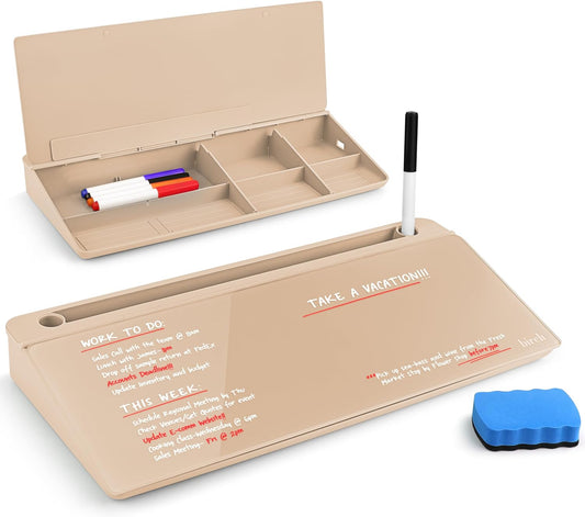 Birch Desktop Whiteboard with Storage & Multiple Marker Surface Desktop Glass Dry Erase Board Desk Top White Board Dry Erase Notepad Desk White Board Tabletop Desk Whiteboard (Sand)