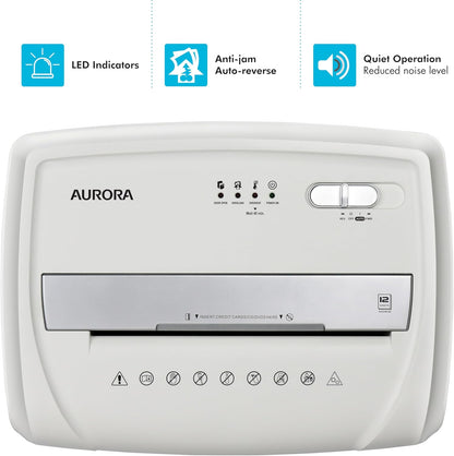 Aurora Desktop Style High-Security Anti-Jam 12-Sheet Micro-Cut Paper and CD/Credit Card/Junk Mail Shredder with 1.8 Gallon Pullout Basket/Security Level P-4