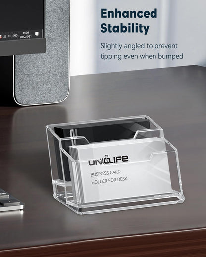 Uniclife Acrylic Business Card Holder for Desk 2 Slots Clear Business Card Display Stand for Men & Women Desktop Business Card Organizer Card Stand for Office Home Exhibition, 120 Card Capacity