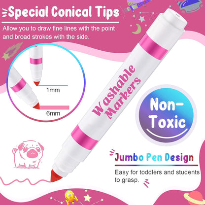 Janlaugh 60 Pcs Pink Washable Markers Bulk Coloring Broad Line Markers for Kids Conical Tip Pink drawing pens for Classroom Back to School travel Art baby shower gender reveal Supplies, Ages 6+