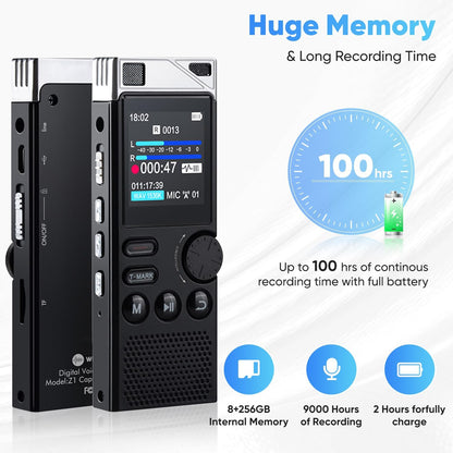 264GB Digital Voice Recorder,Professional Voice Activated Recorder for Lectures Meetings,18000 Hours voice recorder with playback,recording device, MP3 Player, Password Protection,audio recorder,Black