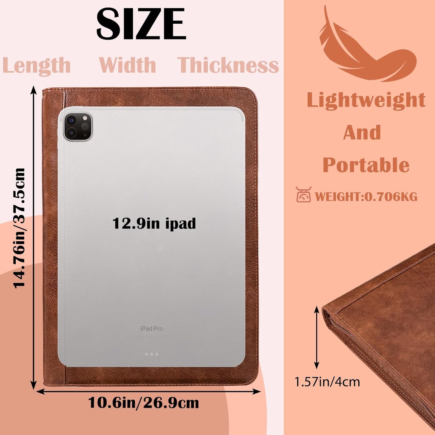 Calfinder Personalized Padfolios Portfolio Binder,3 Ring Leather Binder with Zipper,Professional Padfolios for Women&Men, Business Portfolio Organizer for Resume, Leather Folder for Ipad