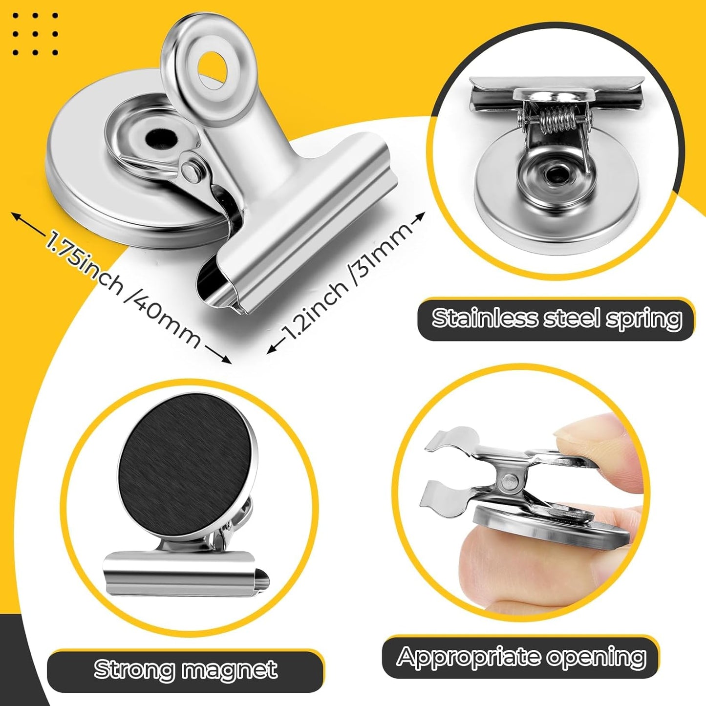 90 Pack Fridge Magnet Refrigerator Magnets, Strong Magnetic Clips Whiteboard Magnets, Magnet Clips Heavy Duty, Clip Magnets for Photo Displays, Home, Office, Classroom (Silver)