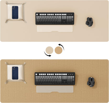 DAWNTREES Dual Sided Desk Mat,Leather Desk Pad,40"x16",Cork Desk Mat Protector,with PU Leather Valet Tray Organizer,Large Mouse Pad,Desk Writing Pad for Office and Home(Khaki)