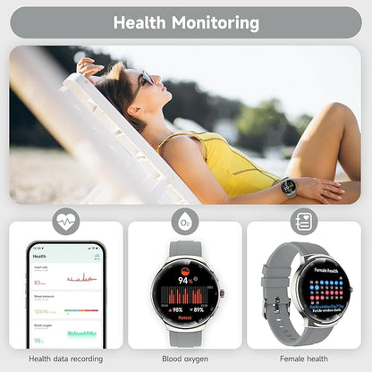 Smart Watch for Men Women, 1.43" AMOLED IP68 Waterproof Smartwatch, Fitness Tracker with Heart Rate/SpO2/Sleep Monitor, 150+ Sports Mode, Bluetooth Call Android & iOS Compatible, 2 Bands