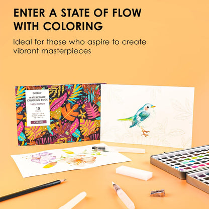 Grabie Watercolor Paint Set, Watercolor Paints, 168 Colors, Painting Set with Coloring Book, Water Brushes and Drawing Pencil, Art Supplies, Perfect Starter Kit for Watercolor Painting