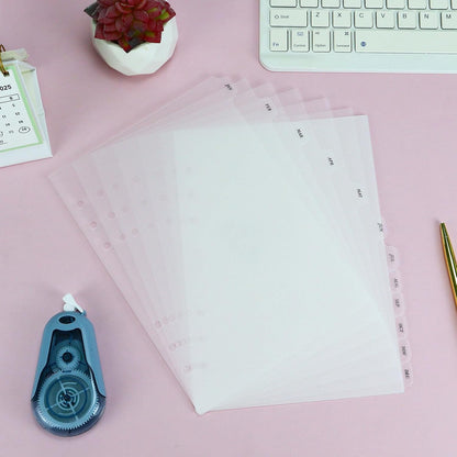 A5 Plastic Binder Dividers with Monthly Tabs 6 Holes Durable Card Dividers for Journals, Binders, Notebooks, Planners, 5.7x8.3 inch(Clear Frosted)