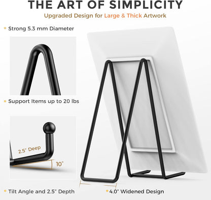 TR-LIFE 10 Inch Large Plate Stands for Display - Metal Plate Holder Display Stand + Picture Frame Holder Stand + Small Easels for Decorative Platter, Book, Plaques, Photo, Tabletop Art (2 Pack)