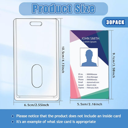30 PCS Acrylic Card Holders, Clear ID Card Holders, Hard Plastic Badge Holder, Vertical Card Protector, Cover Transparent Badge Protector for Office Classroom Fair