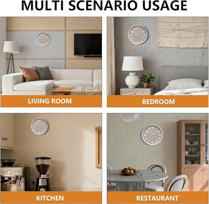 Modern Wall Clocks Battery Operated, 12 inch Silent Non Ticking Analog Clock with Large Numbers Burlap Texture Face, Tempered Glass Decorative Wall Clocks for Living Room Bedroom Kitchen Gym