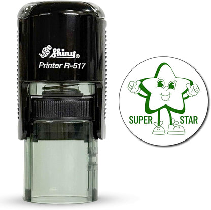 Shiny Superstar Teacher Stamp, Round Self Inking Stamp for Classroom, Green Ink
