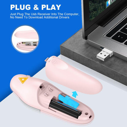 QUI Presentation Clicker Wireless Presenter Remote Clicker for PowerPoint Presentation Remote, PowerPoint Slide Advancer for Mac/Windows/Linux, Google Slide/PPT/Keynote, Type-c, Pink