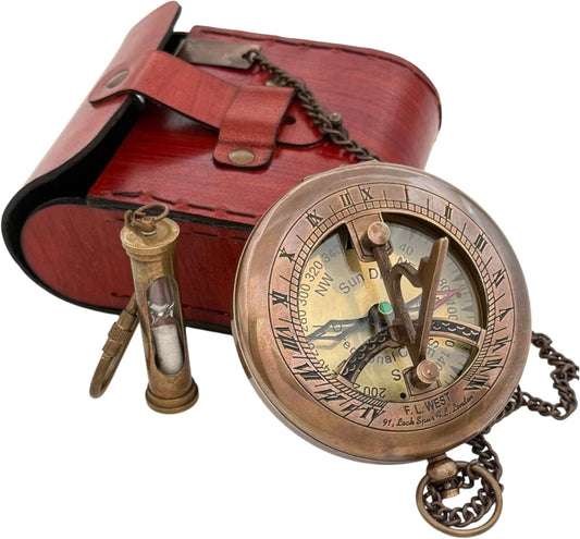 Anniversary Sundial Compass Gift for Him or Her–Antique Brass & Copper Nautical Sundial Compass, Unique 20th 25th 40th 50th Wedding Vintage Ship Replica Sundial Clock