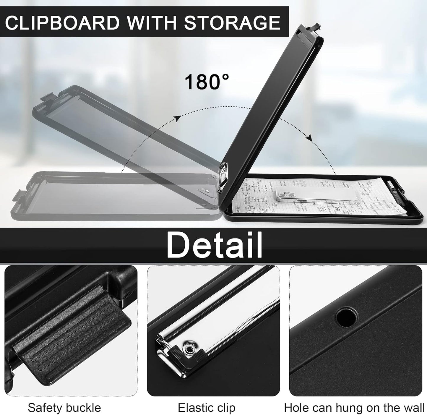 10 Pcs Clipboard with Storage Plastic Nursing Clipboard 9.5 x 13.5 Inch with Low Profile Clip Foldable Clip Board with Storage for Home Office Back to School Supplies