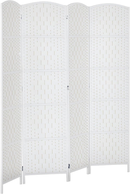 HOMCOM Room Divider, 4 Panel Folding Privacy Screen, 6FT Tall Portable Wicker Weave Partition Wall Divider for Bedroom, Home Office, White