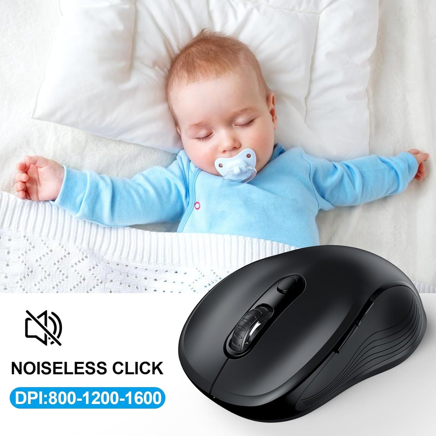 WisFox 2.4G Wireless Mouse for Laptop, Ergonomic Computer Mouse with USB Receiver and Type-C Adapter, 3 Adjustable Levels, 6 Button Cordless Wireless Mice for Windows Mac PC Notebook (Black)