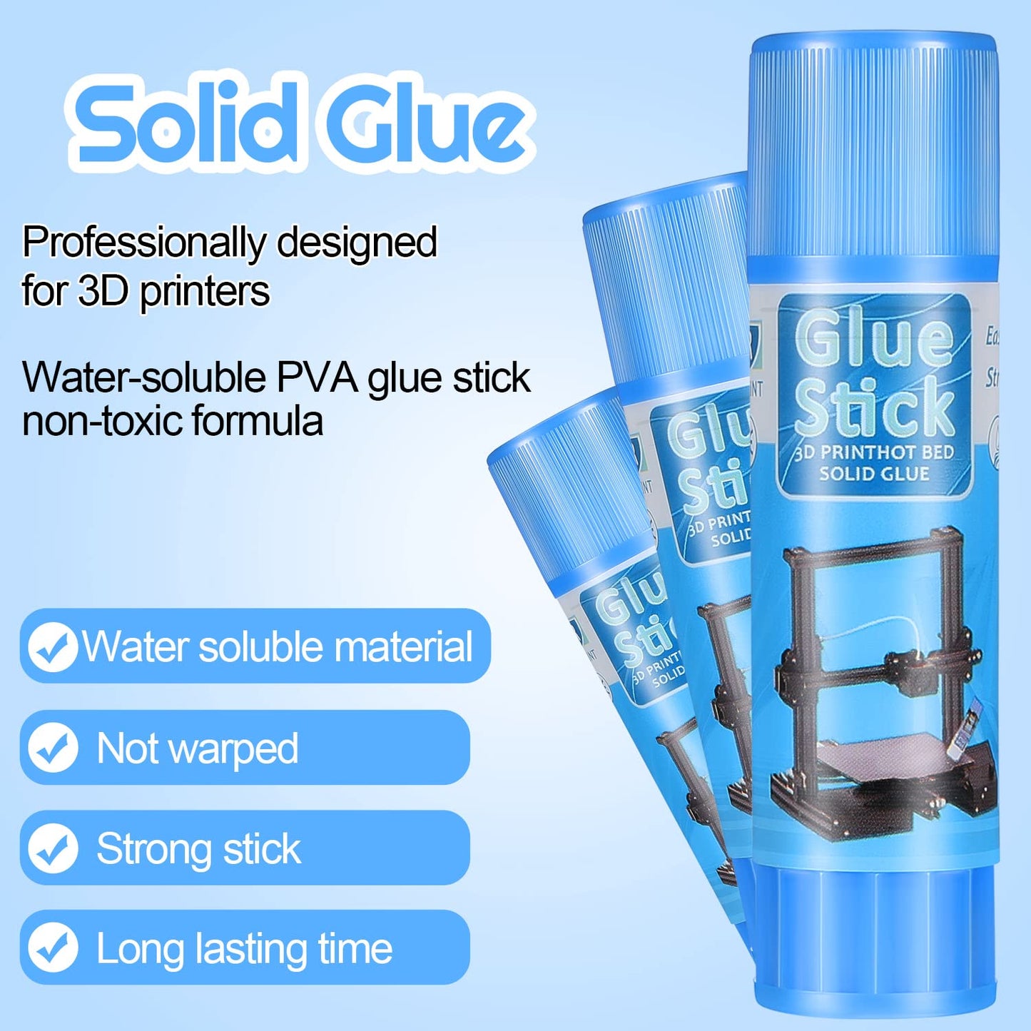 Outus 6 Pack 3D Printer Glue Sticks for Hot Bed PVP 3D Printer Adhesive Solid Glue Sticks for Hot Bed Removing Printing Models