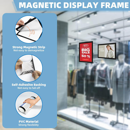 Magnetic Sign Holder 8.5 x 11-5Pcs Magnetic Frames for Refrigerator Double Sided Reusable Adhesive Frames for Walls Door Window Picture Photo Document Paper Poster Magnetic Display Frame