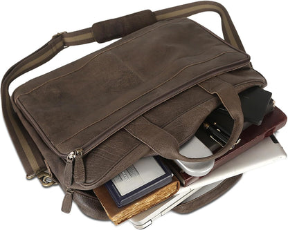 Leather briefcase 18 Inch Laptop Messenger Bags for Men and Women Best Office briefcase Satchel Bag (Grey)