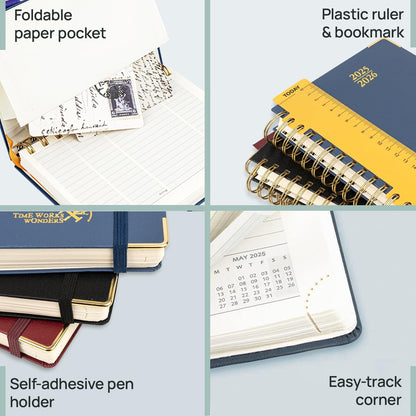 POPRUN Academic Daily Planner 2025-2026 One Page A Day - [5.75" x 8.5"- Spiral Hard Cover], Appointment Book (July 2025 - June 2026) with Monthly Calendar - Burgundy